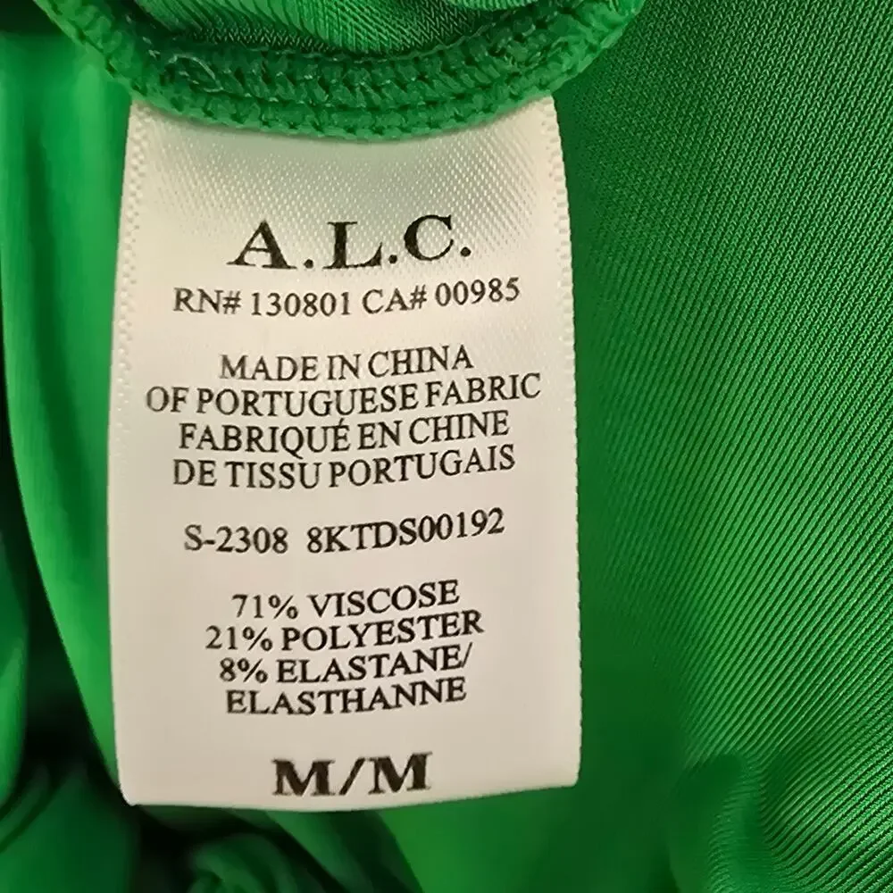 A.L.C Adeline Green Asymmetric Ruched Stretch Maxi Dress Size Medium - Picture 9 of 13